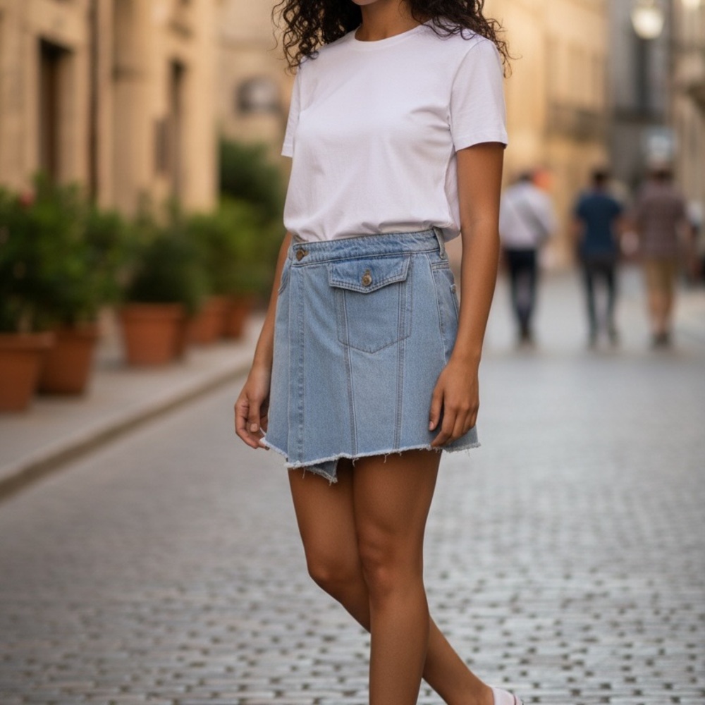 SABOTAGE High-Rise Light Blue Denim Skorts size 9